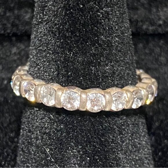 Ring CZ Cubic Zirconia Size 6 Faceted Vintage Jewelry Sterling Silver Stamped 92 - Picture 1 of 10